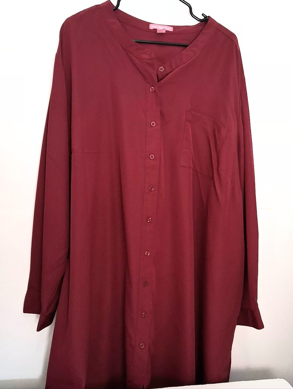 Woman Within Magenta Burgundy Button-Front Long Tunic Shirt Size 4X/5X